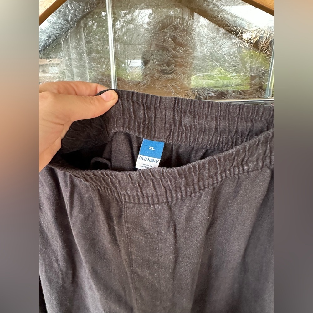 Old Navy XL Black Linen Blend Elastic Waist Wide Straight Leg Pants Pockets - Picture 3 of 6